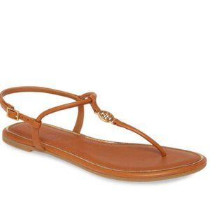 NIB~TORY BURCH~Emmy Flat Calf Leather Logo Sandals